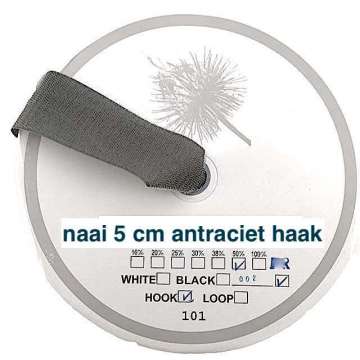5 cm antraciet haak klittenband