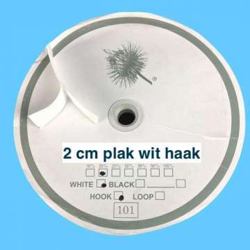 Plak 2 cm wit haak klittenband