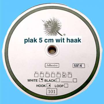 Plak 5 cm wit haak klittenband