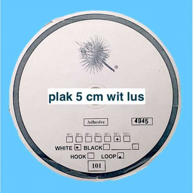 Plak 5 cm wit lus klittenband 