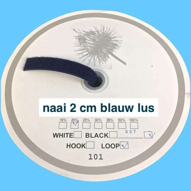 Blauw 2 cm lus klittenband 