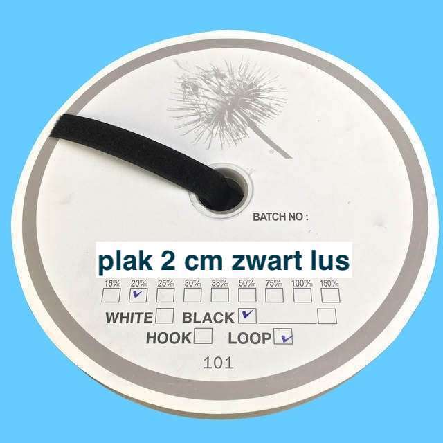 Plak 2 cm zwart lus klittenband 