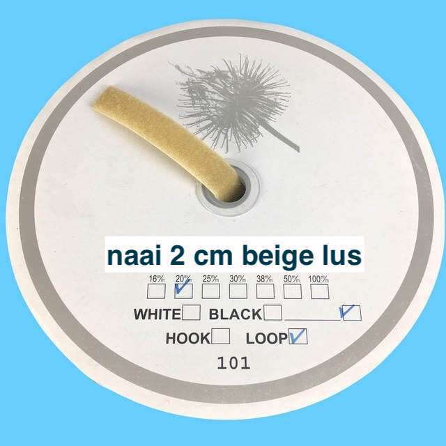 Beige 2 cm lus klittenband 