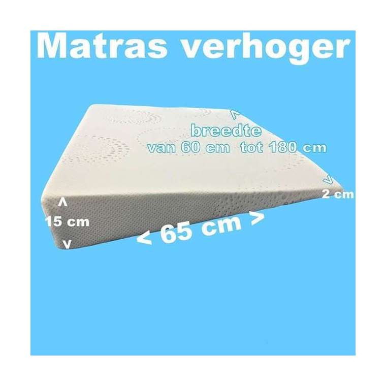 Matrasverhoger reflux 15 cm volwassenen cooltouch aflopend naar 3 cm 65x60x15 cm