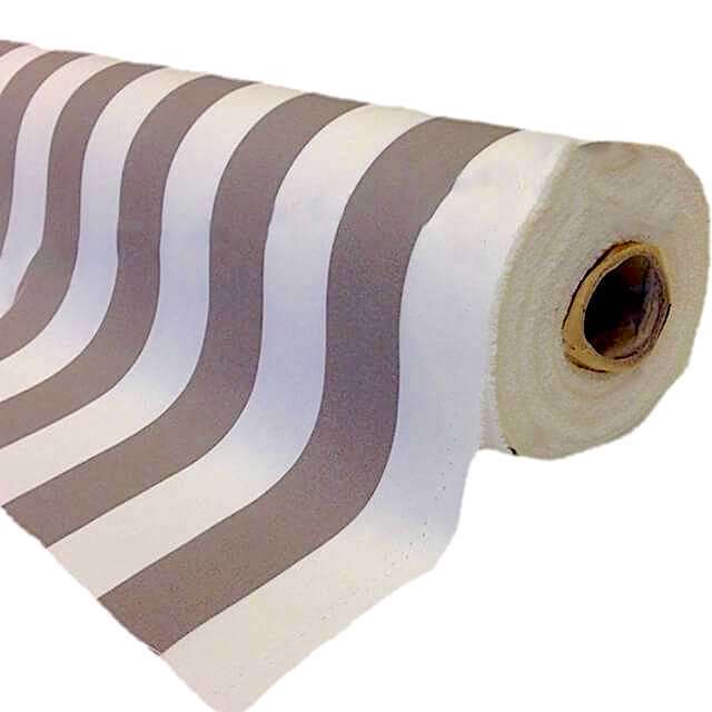 Outdoor stof streepje taupe off white 160 cm breed