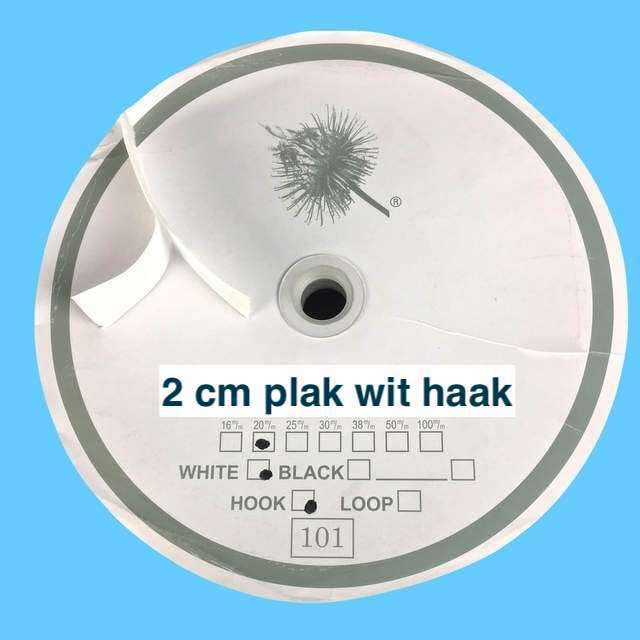 Plak 2 cm wit haak klittenband 