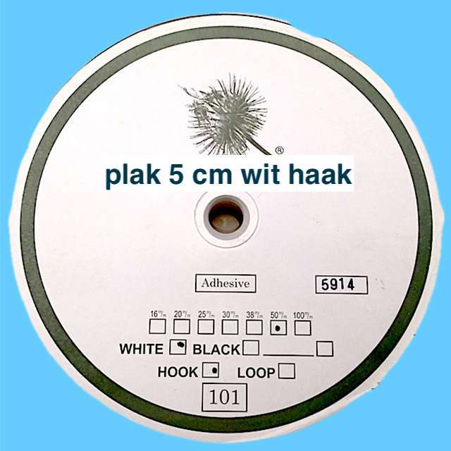 Plak 5 cm wit haak klittenband 